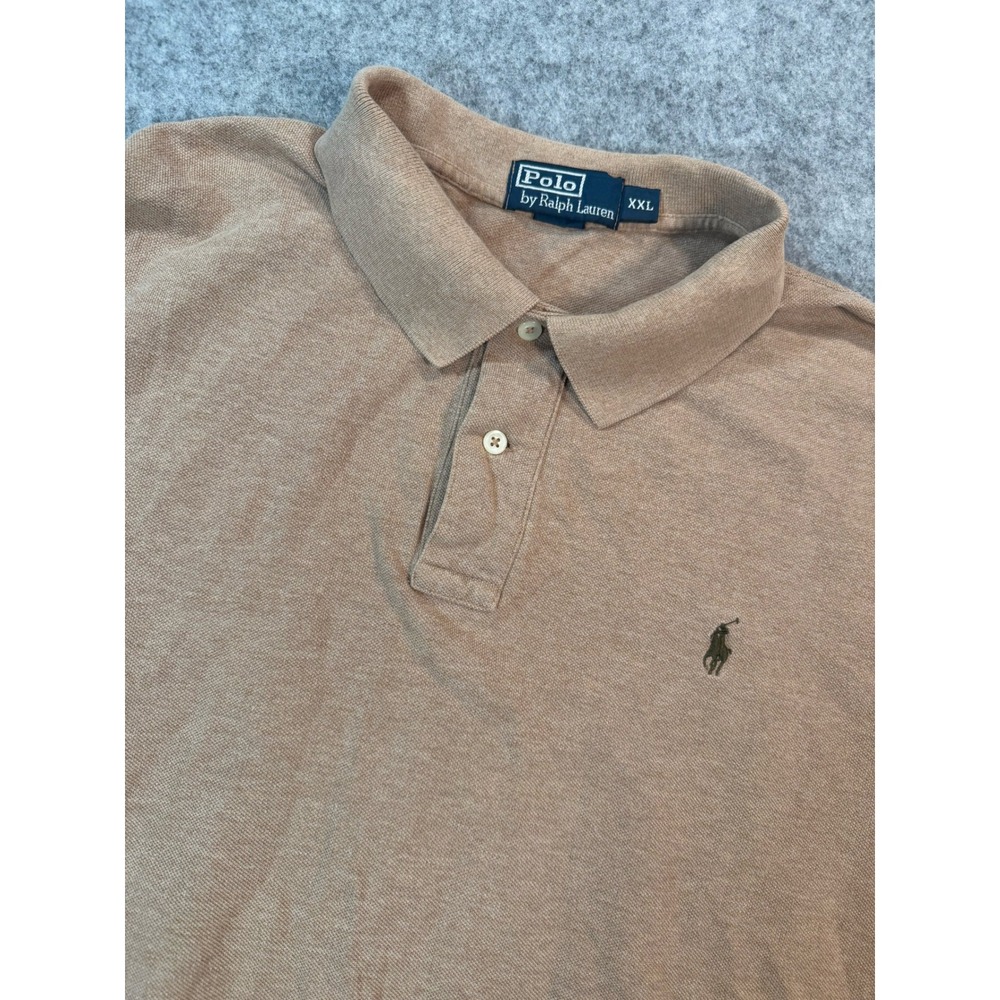 Polo Ralph Lauren Mens XXL Tan Brown Pique Short Sleeve Pony Logo Polo Shirt